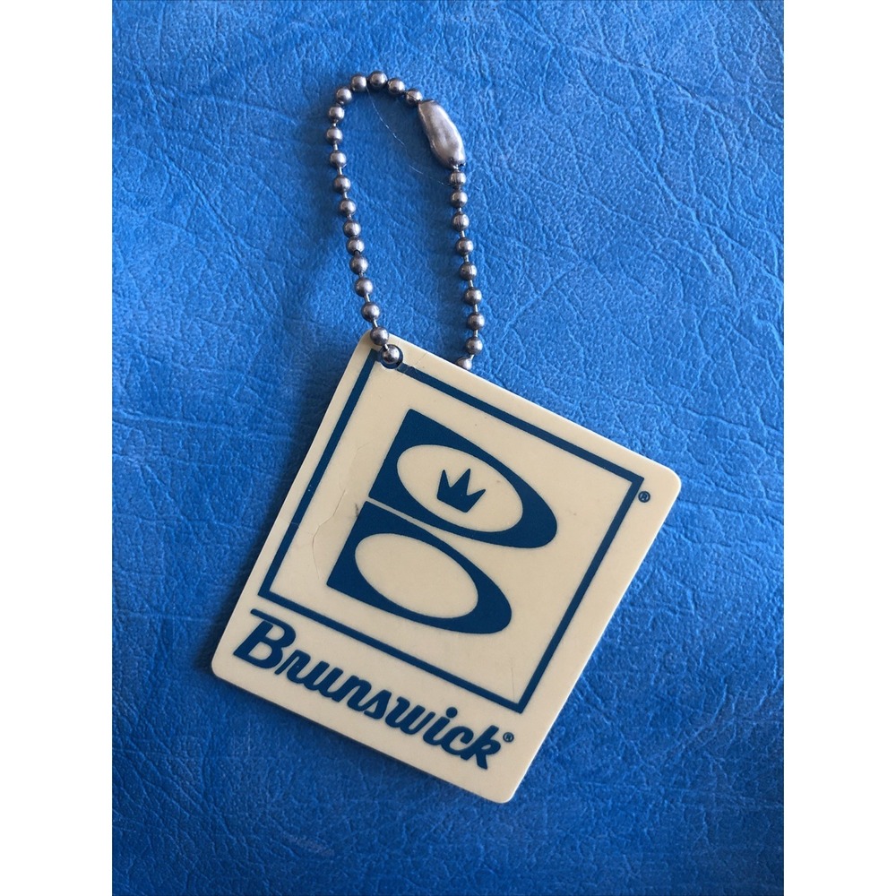 Vintage Brunswick™ Logo 2" x 1 ¾" Bowling Ball Bag Name Info Tag Orig Chain